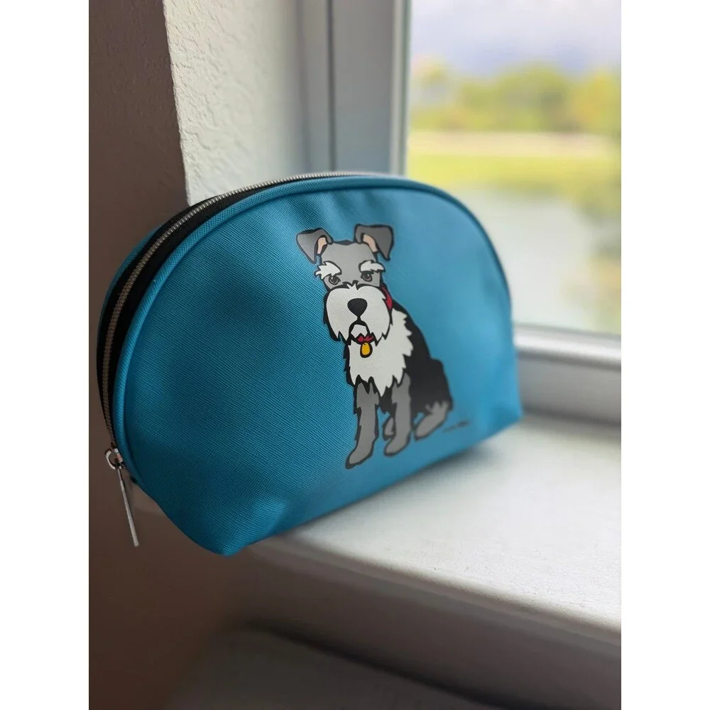 Marc Tetro Blue Schnauzer Cosmetic Bag with Black and White Lining